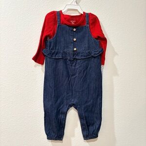 NWT Carter's Baby Girl 2-Piece Denim Jumper & Red Ribbed Top Set 9M
